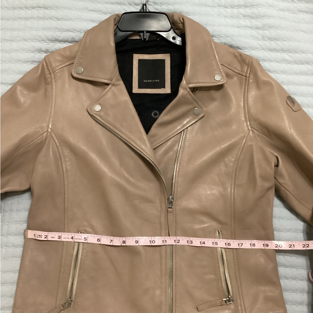 Embroidered Floral Leather Jacket in Tan - Picture 6 of 9